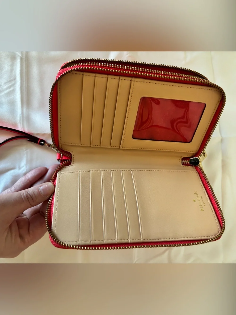 kate spade Coral Pebbled Leather Double Zip Continental Wallet Wristlet